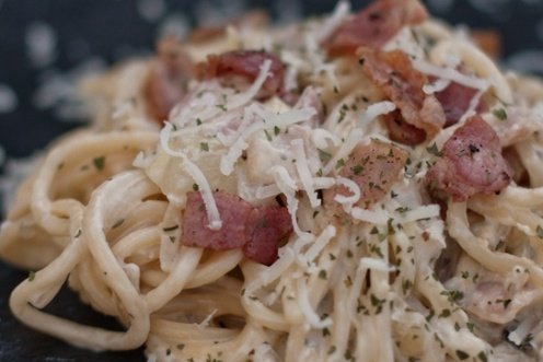 Foto de la receta de espaguetis a la carbonara Receta de espaguetis a la carbonara