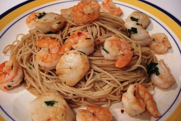 Foto de la receta de pasta con camarones Receta de pasta con camarones
