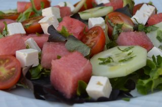 Receta de ensalada de rúcula, sandía y queso feta