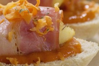 Receta de tapa dulce con manzana, bacon y pimiento